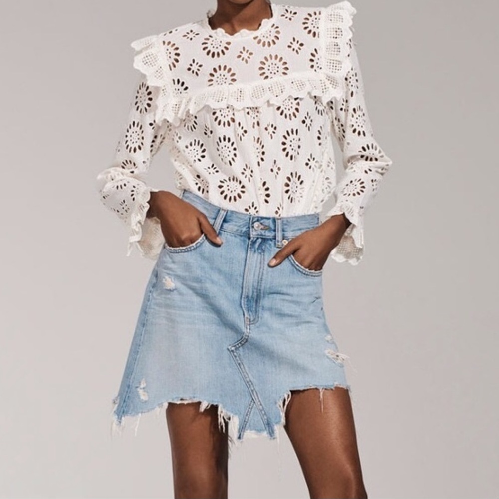 Zara High-Waisted Denim Skirt with Uneven Hem